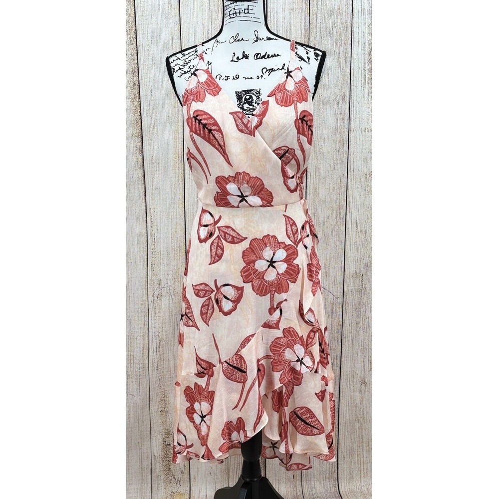 White House Black Market Faux Wrap Ruffle Dress Size 4 Eyelet Floral Roccoco NWT